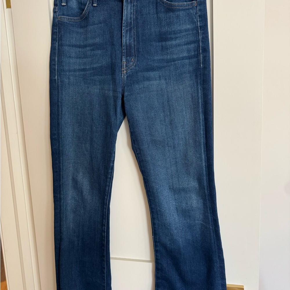 MOTHER Flared Blue Cropped Jeans. - Picture 2 of 4